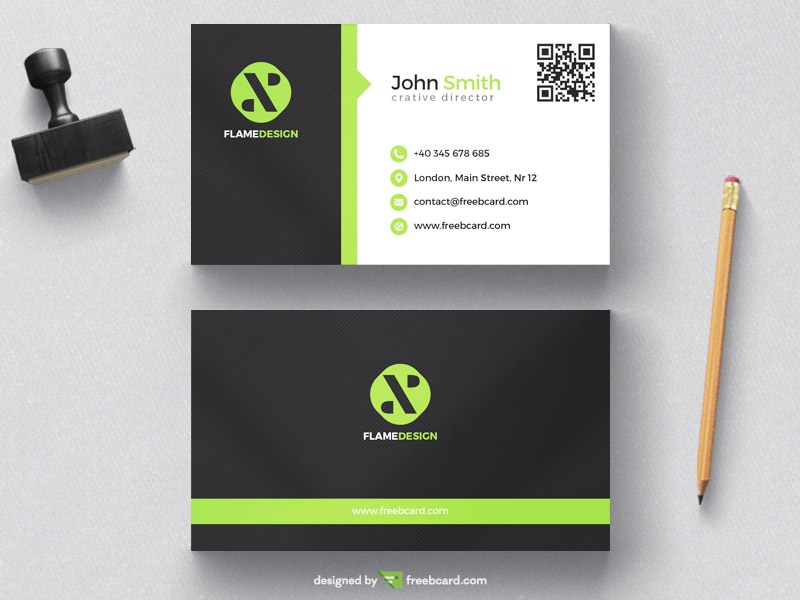 Green and black corporate business card template - Freebcard