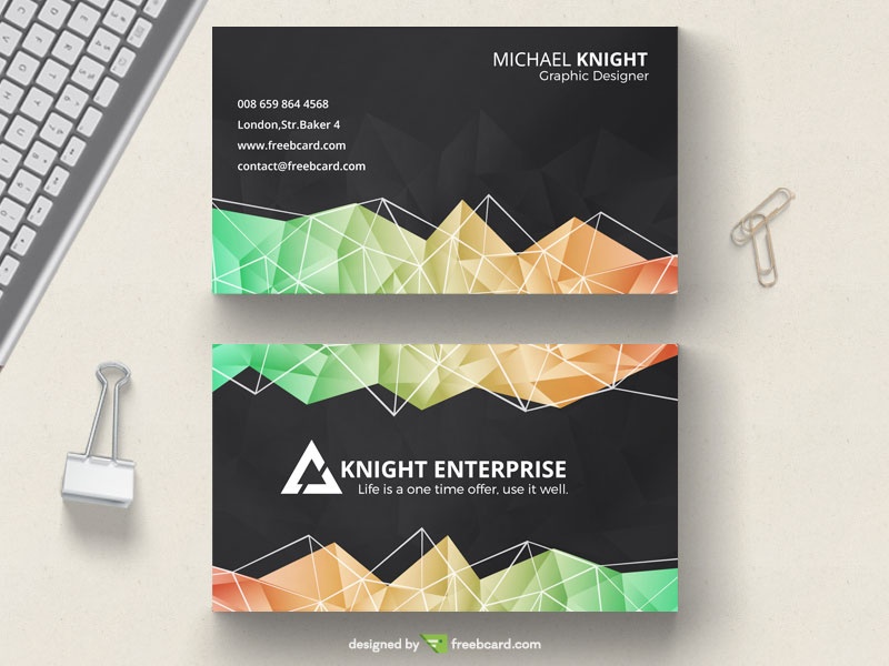 Dark polygonal business card - Freebcard