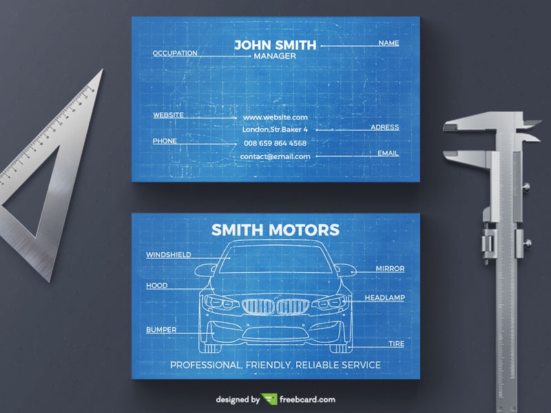 Car blueprint business card - Freebcard