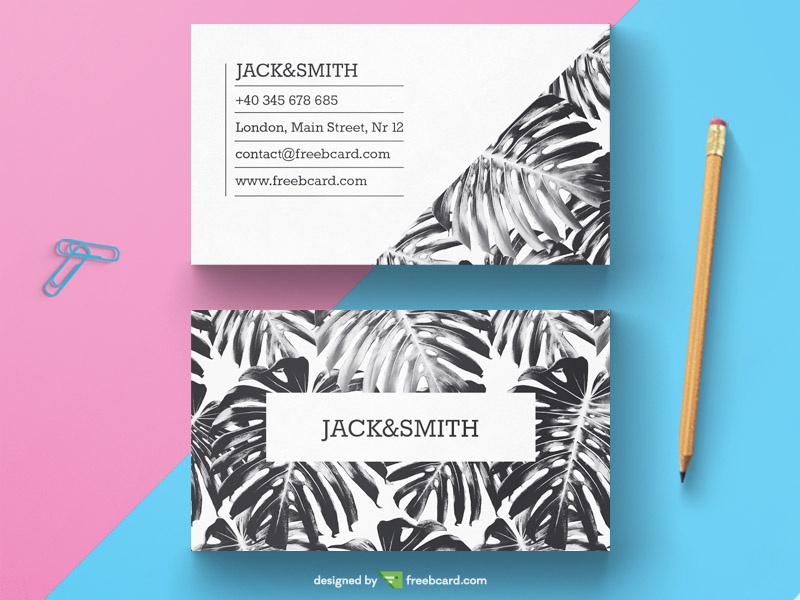 Black and white tropical business card template - Freebcard