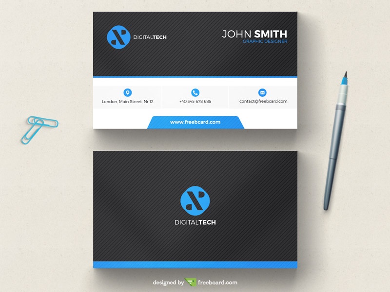 Black and blue minimal business card template - Freebcard