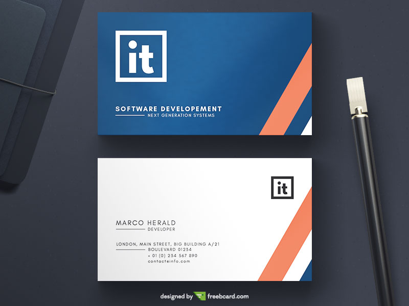 Blue And White Minimal Business Card - Freebcard