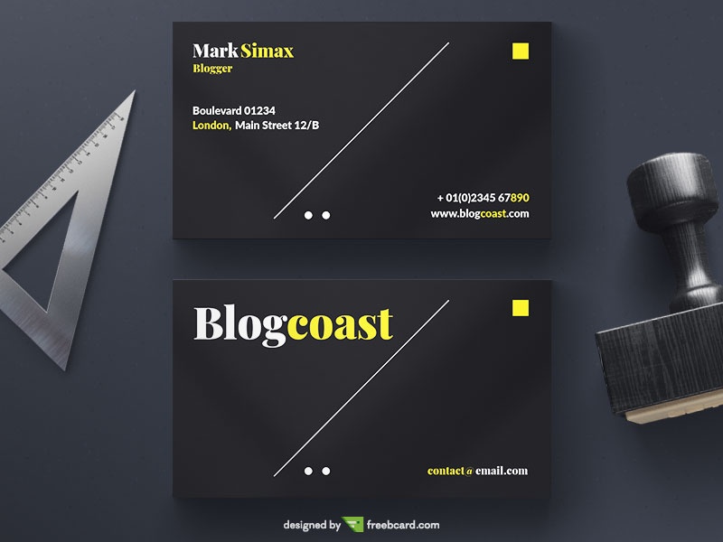 Dark simple business card template - Freebcard