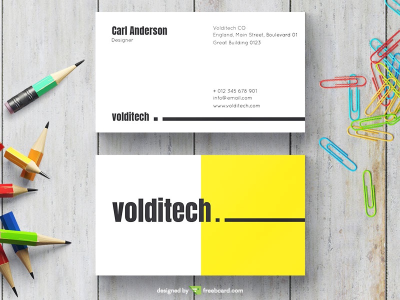 Simple White And Yellow Business Card - Freebcard