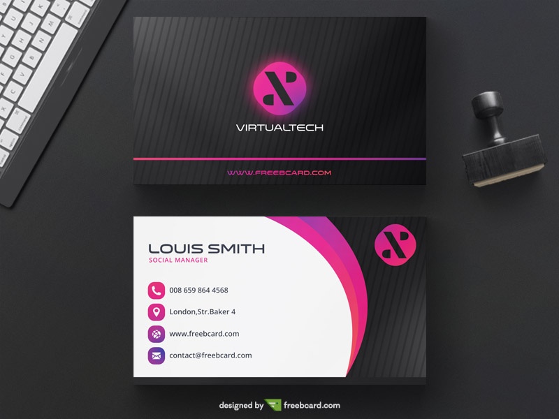 Purple and black tech business card - Freebcard