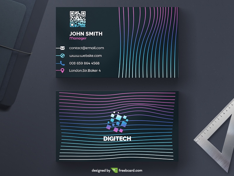 Dark Technological Business Card With Stripes - Freebcard