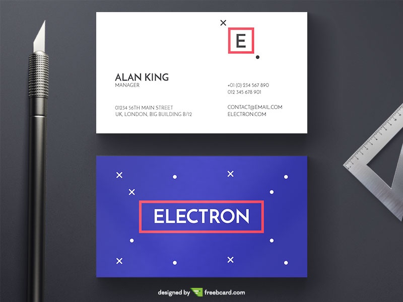 White And Blue Electron Business Card - Freebcard