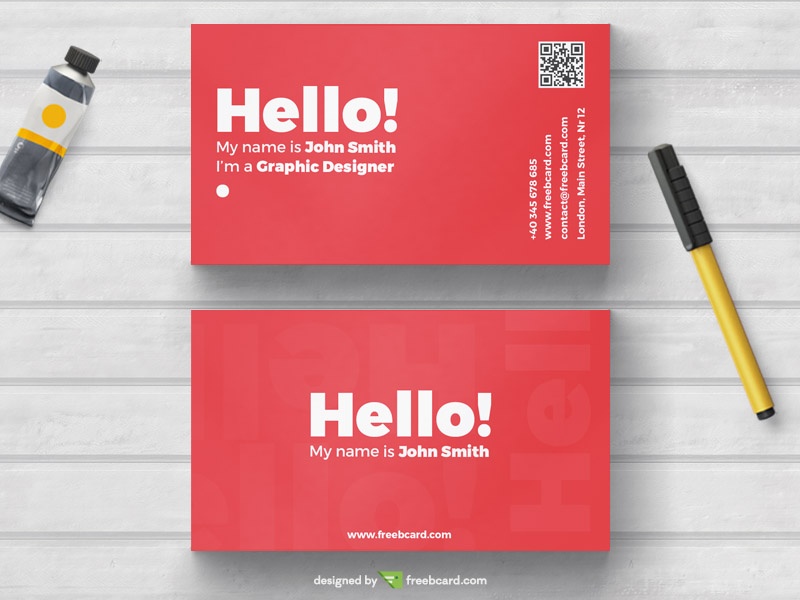 Minimal red business card template - Freebcard