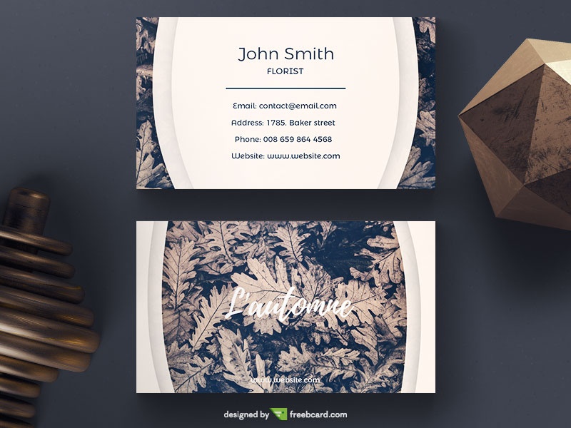 Duotone Business Card With Leaves - Freebcard