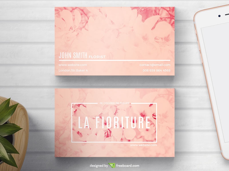 Peach Pink Floral Business Card - Freebcard