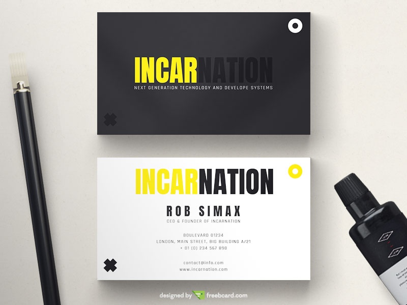 Minimal Black And Yellow Business Card - Freebcard