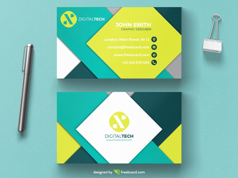 Geometric minimal green business card - Freebcard