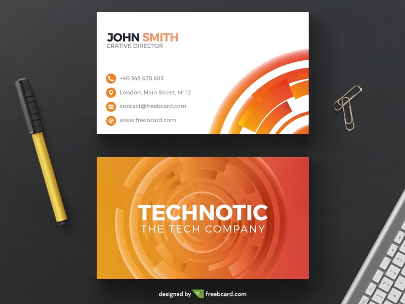 Abstract orange technology business card - Freebcard