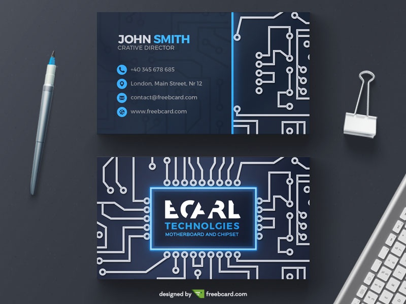 Technological circuit business card template - Freebcard