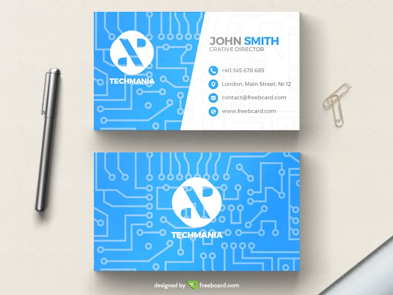 Minimal tech business card template - Freebcard