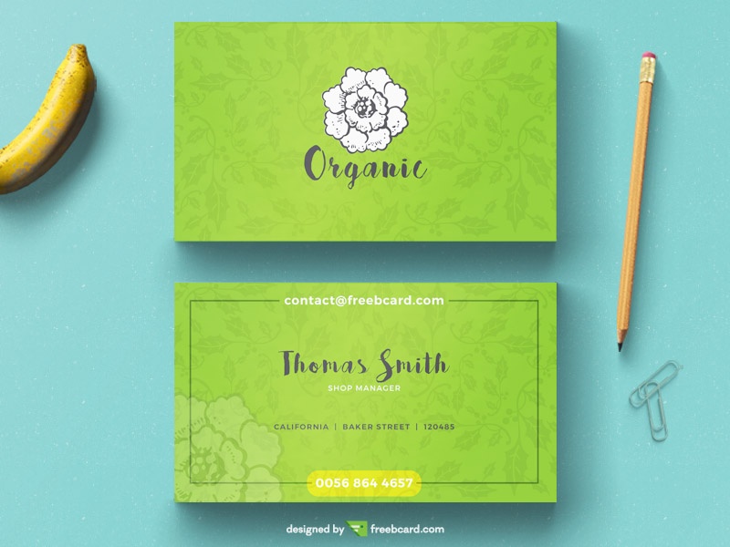 Minimal green floral business card template - Freebcard