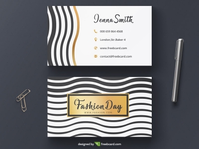 Wavy fashion business card with gold elements