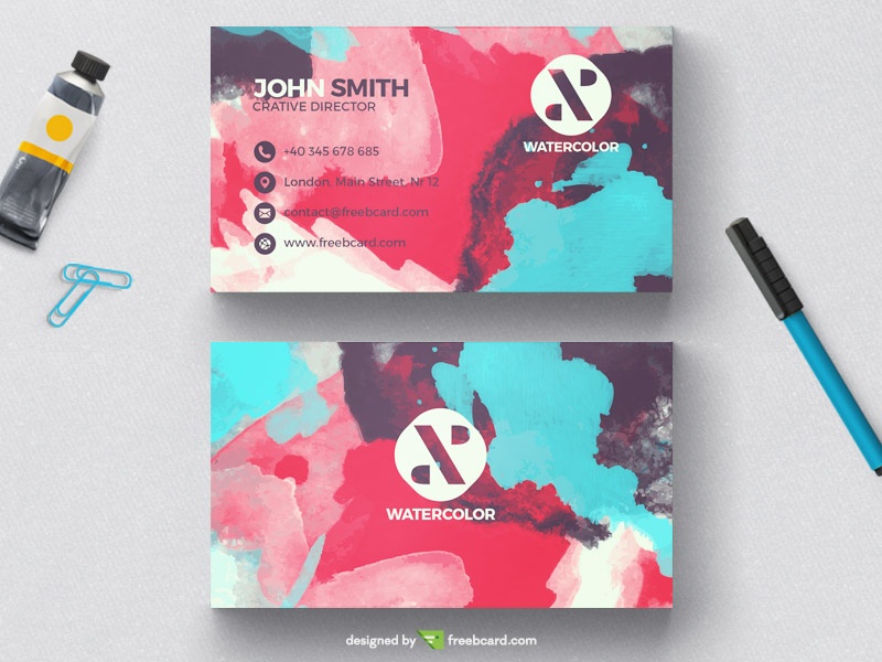 Creative watercolor business card template - Freebcard