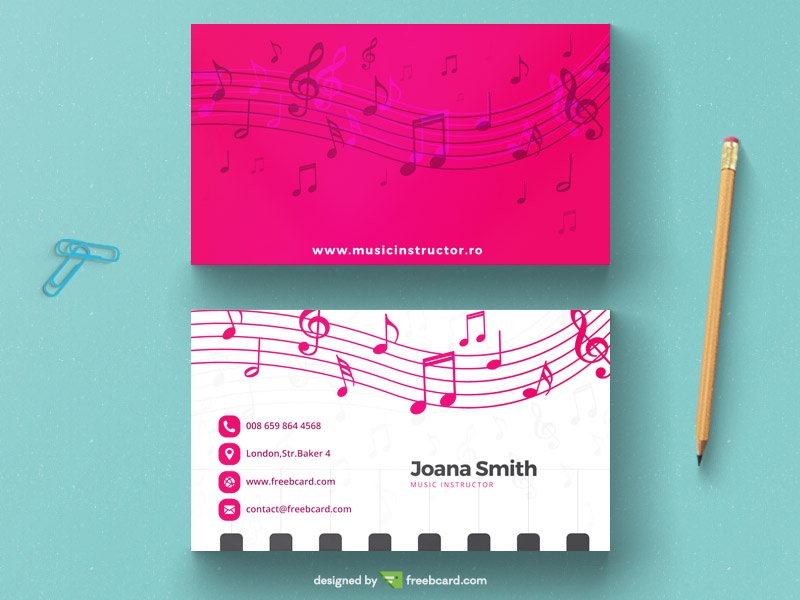 Musical magenta business card template - Freebcard