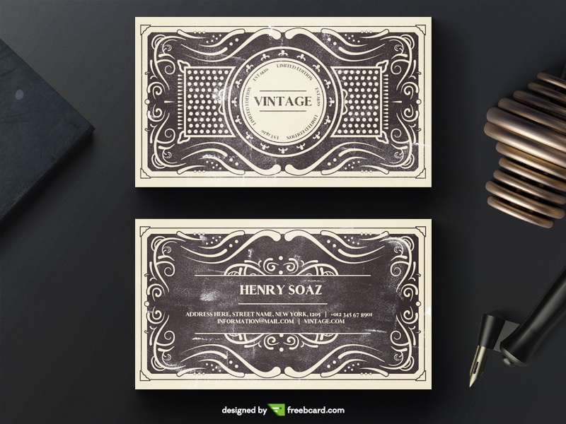 Elegant black vintage business card template - Freebcard