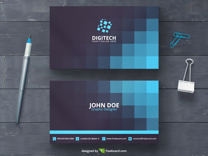 Blue business card with squares - Freebcard