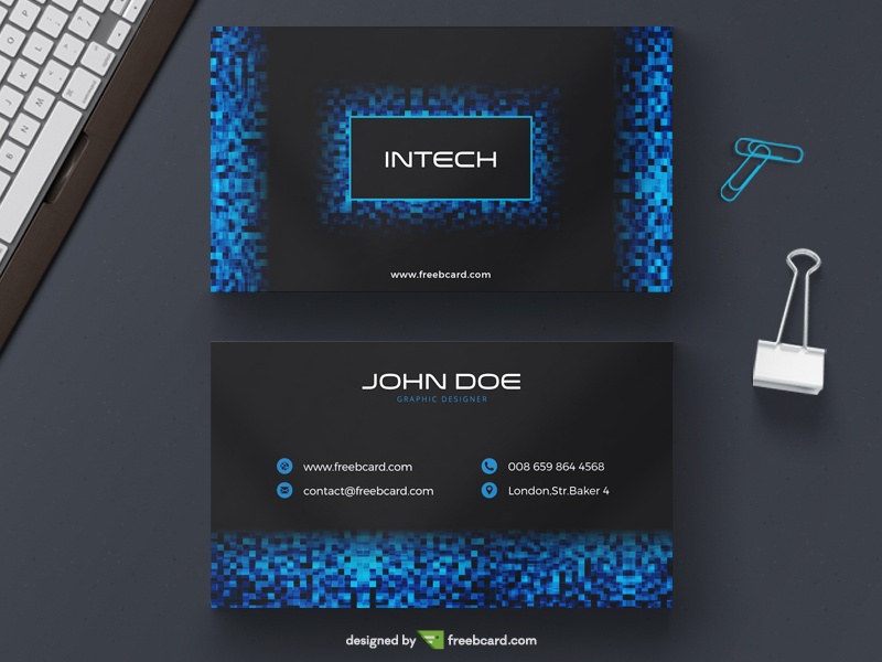 Blue tech pixel business card - Freebcard