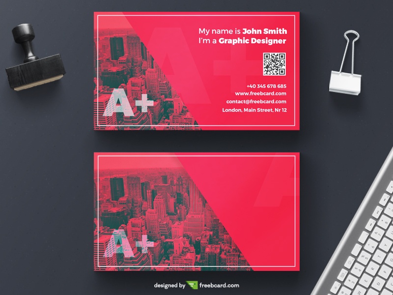 Red creative business card for agencies - Freebcard